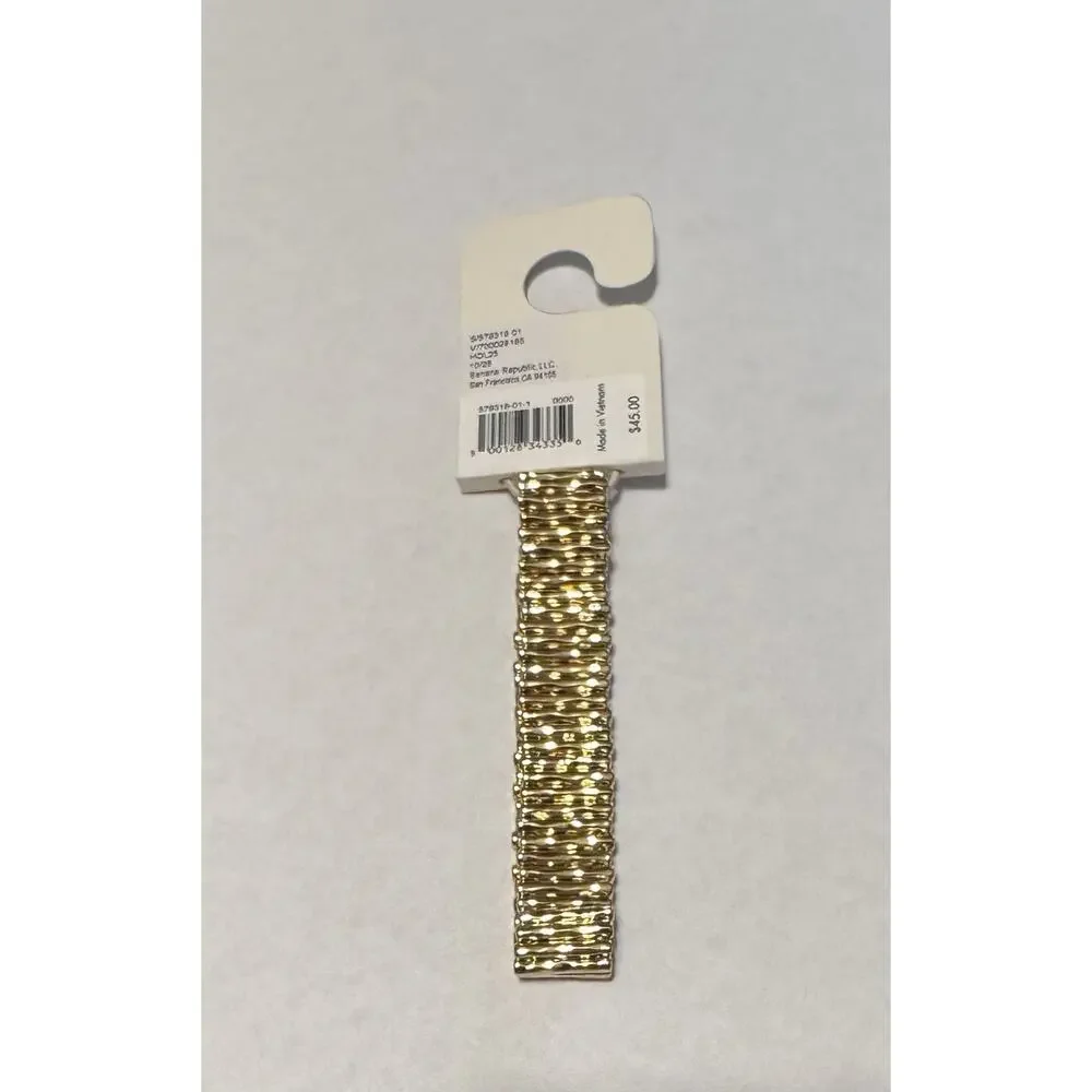 Banana Republic Gold Tone Metal Elastic Stretch Cuff Bracelet One Size NWT